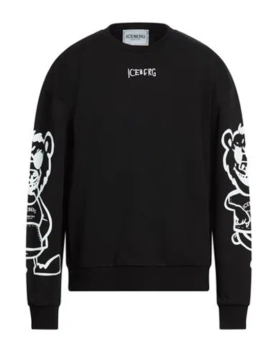 Iceberg T-shirt Jersey Man Sweatshirt Black Size Xxl Cotton