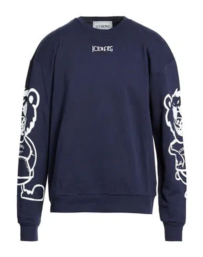 Iceberg T-shirt Jersey Man Sweatshirt Navy Size L Cotton In Blue