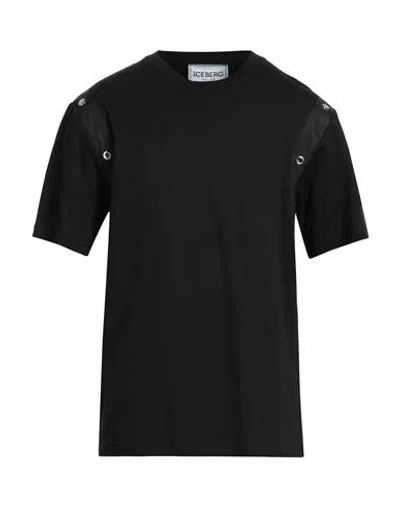 Iceberg T-shirt Jersey Man T-shirt Black Size Xl Cotton, Polyurethane