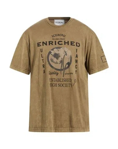 Iceberg T-shirt Jersey Man T-shirt Khaki Size Xl Cotton In Brown