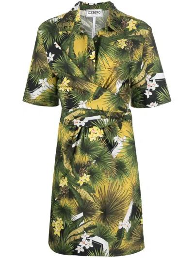 Iceberg Tropical-print Shirt Dress In Green