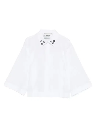 Iceberg Cropped White Eyelet Detail Shirt
