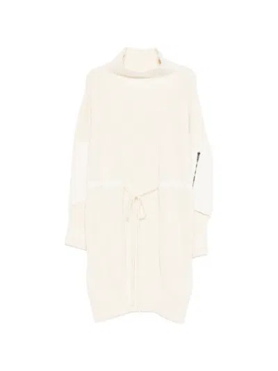 Iceberg Turtleneck Self-tie Midi Dress In Neutral