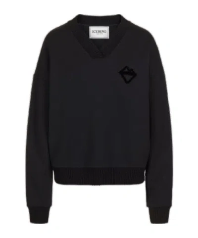 Iceberg V-neck Long-sleeved Sweatshirt In Blue