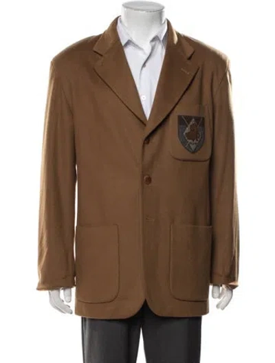 Pre-owned Iceberg Virgin Wool Embroidered Accent Blazer In Blue/brown
