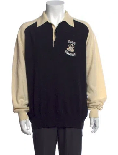 Pre-owned Iceberg Virgin Wool Graphic Print Polo Sweater In Black
