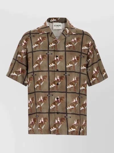 Iceberg Viscose Shirt Graphic Print Short Sleeves In Brown