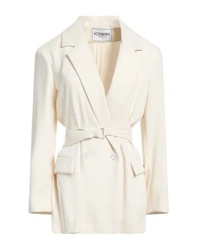 Iceberg Woman Blazer Cream Size 10 Polyester In White