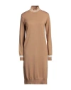 Iceberg Woman Midi Dress Camel Size M Virgin Wool, Viscose, Polyester In Beige