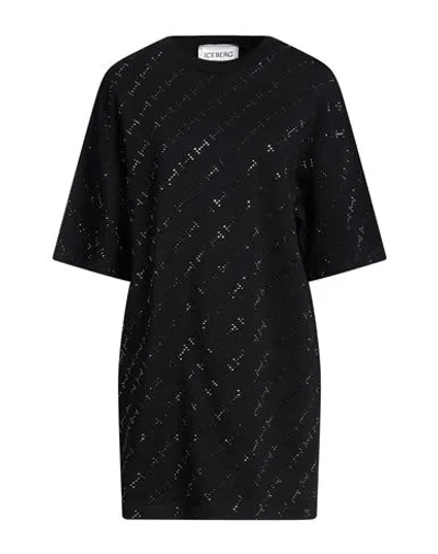 Iceberg Woman Mini Dress Black Size M Cotton, Glass