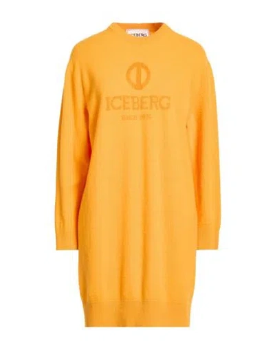 Iceberg Woman Mini Dress Mandarin Size S Virgin Wool, Cashmere In Orange