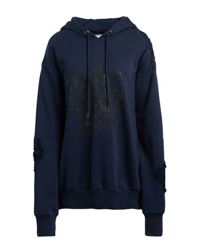 Iceberg Woman Sweatshirt Navy Size M Cotton, Glass In Blue