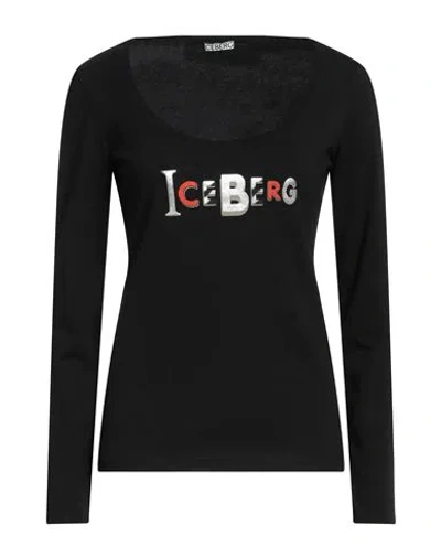 Iceberg Woman T-shirt Black Size 8 Cotton, Elastane