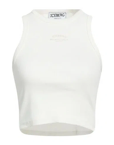 Iceberg Woman Top White Size L Cotton, Elastane