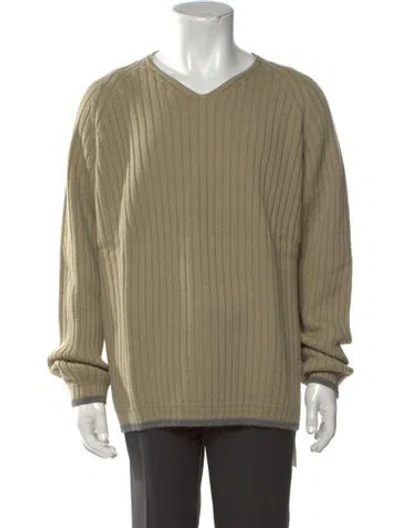 Pre-owned Iceberg Wool V-neck Pullover In Green/neutrals