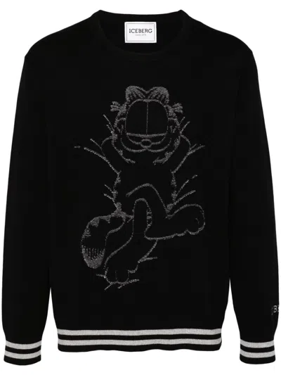 Iceberg X Garfield Jacquard-pullover In Schwarz