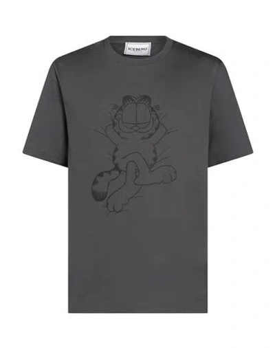 Iceberg X Garfield Man T-shirt Charcoal Size Xxl Cotton In Gray