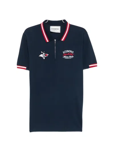 Iceberg X Looney Tunes Embroidered Zip-neck Polo Shirt In Blue
