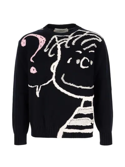 Iceberg X Peanuts Intarsia-knit Sweater In Black