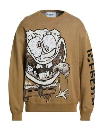 Iceberg X Spongebob Maglia Girocollo Man Sweater Khaki Size L Cotton In Multi