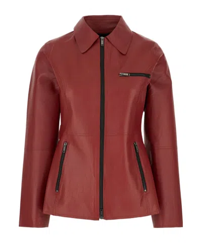 Iceberg Zip Leather Jacket In Brown