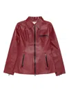 Iceberg Zip Leather Jacket In Burgundy
