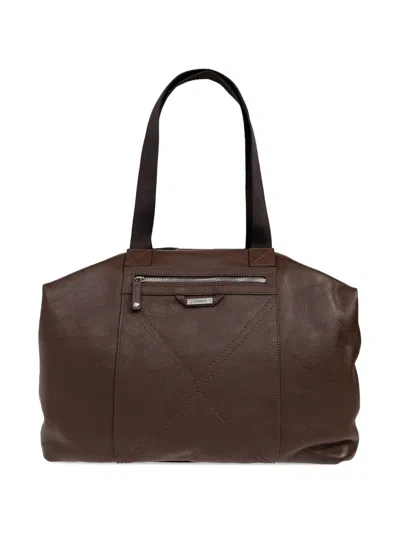 Iceberg Zip Leather Tote Bag In Brown