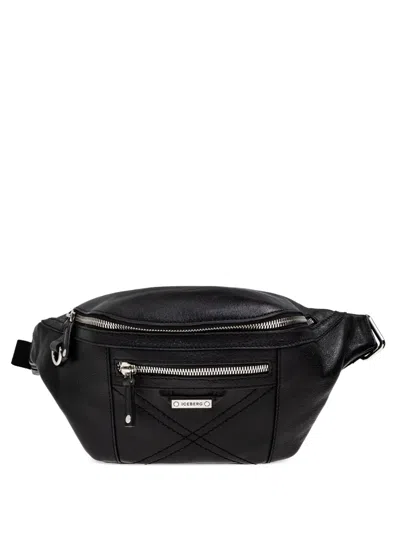 Iceberg Zipped Leather Tote Bag In Black