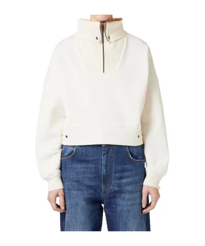 Iceberg Zipper Detail Long Sleeve Hoodie In White