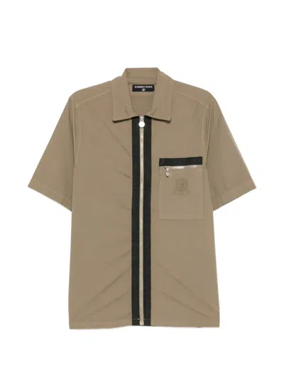 Iceberg Zip-up Contrast-trim Shirt In Brown