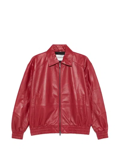 Iceberg Zip-up Leather Jacket In Red