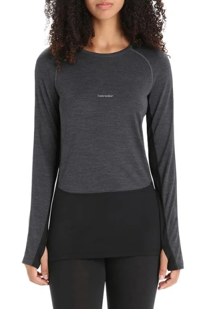 Icebreaker 125 Zoneknit Long Sleeve Crewneck Top In Jet Hthr/black/met Hthr