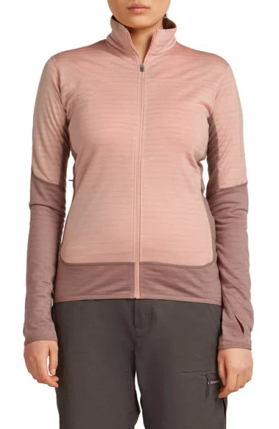 Icebreaker Lyocell & Merino Blend 300 Realfleece Descender Zip Mock Neck Top In Pink