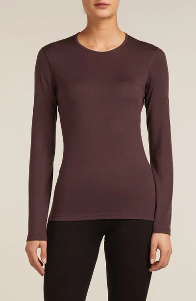 Icebreaker Oasis Long Sleeve Merino Wool Base Layer Tee In Brown