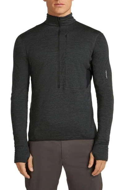 Icebreaker Tencel & Merino 200 Realfleece Descender Quarter Zip Pullover In Black