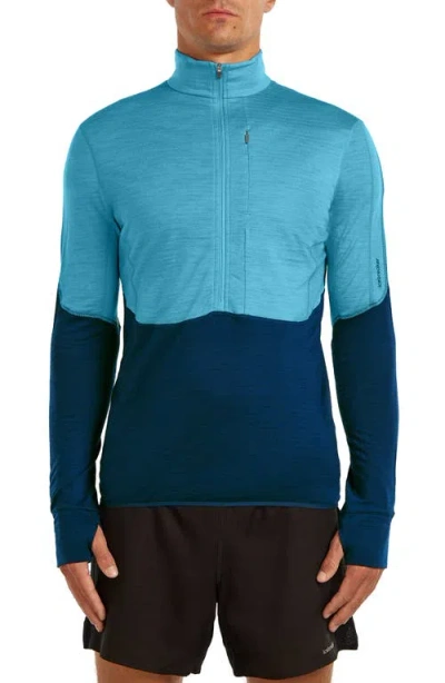 Icebreaker Tencel & Merino 200 Realfleece Descender Quarter Zip Pullover In Blue