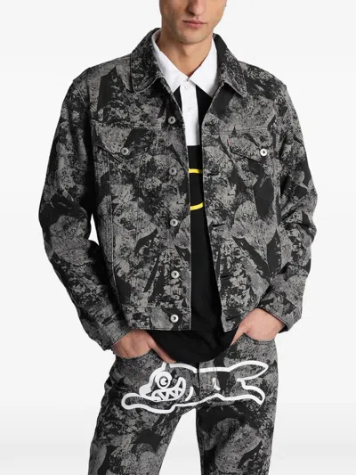Icecream Abstract-print Denim Jacket In Black