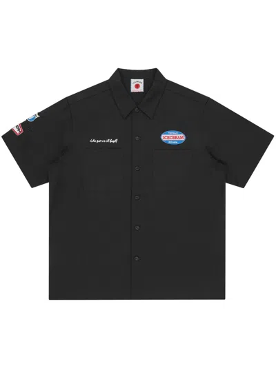Icecream Black Short Sleeve Patch Work Shirt