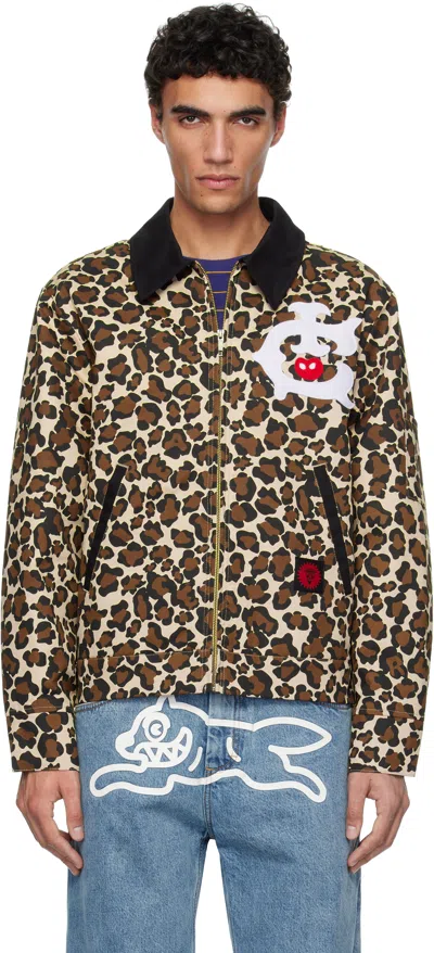 Icecream Beige & Brown Work Jacket In Leopard Print