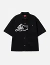 Icecream Running Dog Short Sleeve Denim Graphic Button-up Shirt In Black