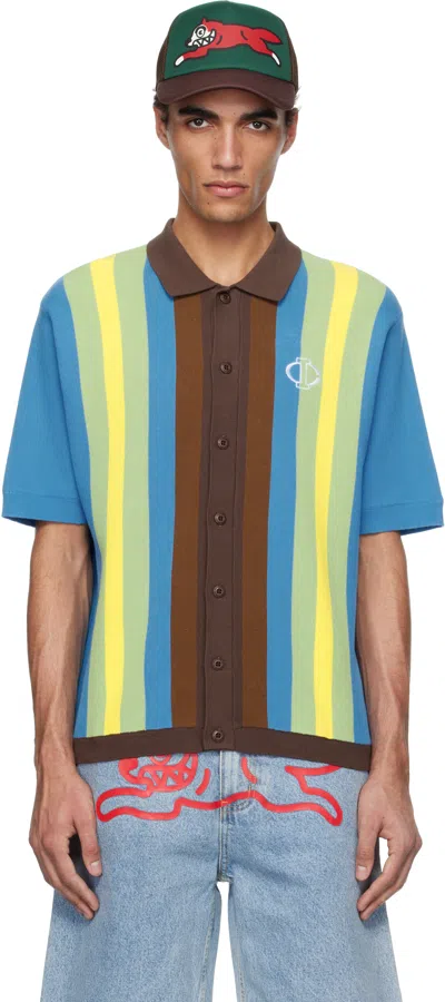 Icecream Blue & Brown Jacquard Knit Short Sleeve Polo