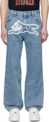 Icecream Mens Vintage Wash Blue Brand-print Straight-leg Relaxed-fit Denim Jeans In Vintage Wash Blue