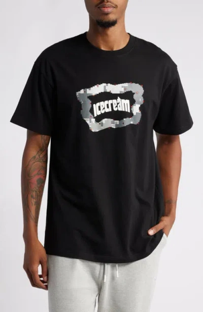 Icecream Blurred Cotton Graphic T-shirt In Black