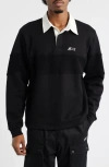 Icecream Box Fit Punchy Long Sleeve Cotton French Terry Polo In Black