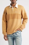 Icecream Box Fit Punchy Long Sleeve Cotton French Terry Polo In Yellow