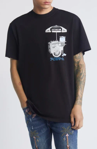 Icecream Cart Oversize Cotton Graphic T-shirt In Black