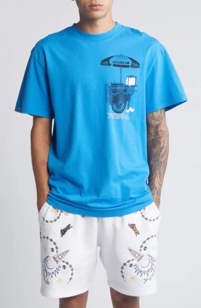 Icecream Cart Oversize Cotton Graphic T-shirt In French Blue
