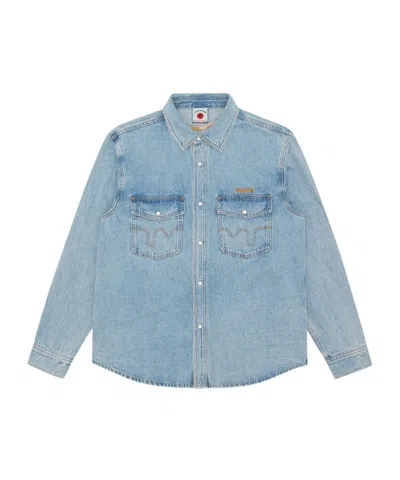 Icecream Chainstitch Light Wash Denim Shirt In Light Wash Blue
