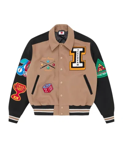 Icecream Collared Baseball Jacket In Brown