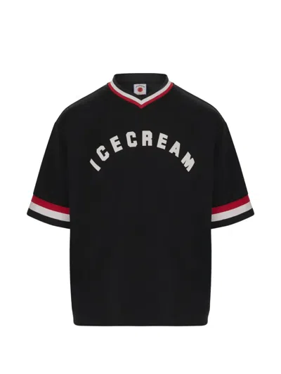 Icecream College Logo-print Striped-trim T-shirt In Black